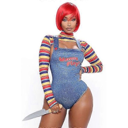 Chucky Cosplay Kostyme Sexy Trykket Body Halloween Fancy Dress Karneval Forkledning For Kvinner-lingling}