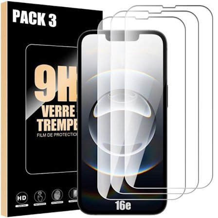 Beskyttelsesfilm i hærdet glas - til iPhone 16e - 3 stk. - Stødresistent - Ridsefrit - Gennemsigtig