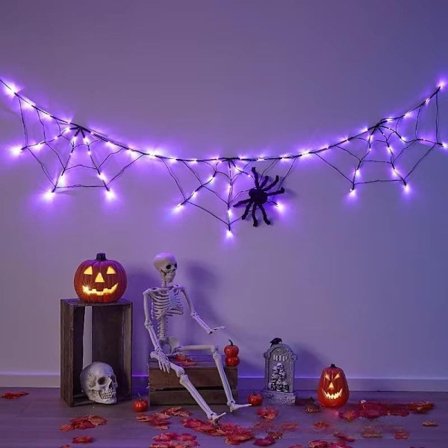 Halloween Spindelvev 1,8 m 70 LED Lyslenke Batteri/USB Vanntett for Hage og Hjemmedekorasjon_OF