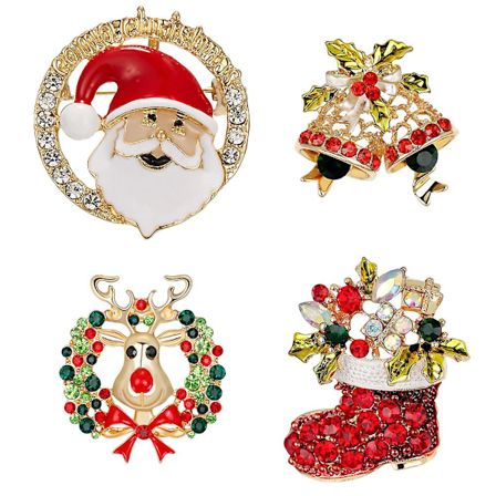4 st jultema-broscher i legering, lapel-smycken, kostymtillbehör (blandade färger)