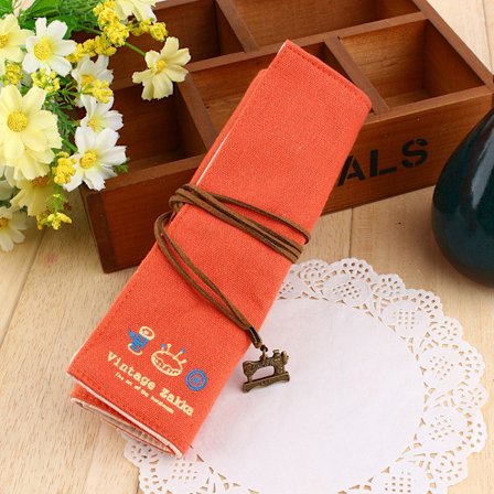Sminke Canvas Wrap Roll Up Penn Blyant Sminkeveske Etui Holder Sminkebørste Retro Romantisk Veske