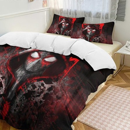v898 Spider-Man 3-delat Bäddset för Enkelsäng - Inkluderar 1 Enkelt Täcke och 2 Örngott - Blekningsresistent Mikrofiber - Spider io898