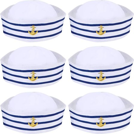 6 stk. Blå og hvide sømandshuer Sømandshuer til børnekostume