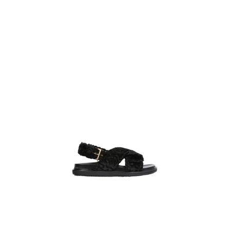 Marni Fussbett in Curly Fabric Sort, Dame Sandaler, Størrelse: 39 EU
