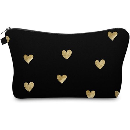 Lille kosmetiktaske til kvinder - Sødt makeuptaske med børstet guldhjerte detalje, kompakt toilettaske til ferie, pendling og hjem