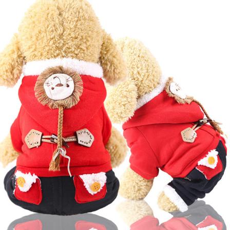 Kjæledyrsklær Dobbeltlagsbjørn Fortykket firebens kjæledyrtilbehør Lion Red xs