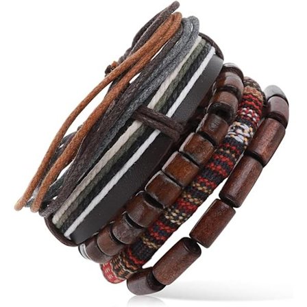 Mix 5 Wrap Armbånd for Menn Kvinner Tre Perler Etnisk Tribal Snor Armbånd Hamp Armbånd Bohemsk Stil Hippie Tilbehør