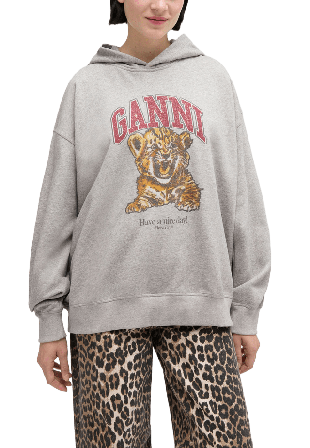 GANNI Isoli Hoodie Beaded Baby Tiger Print Tröjor Dam Grå M
