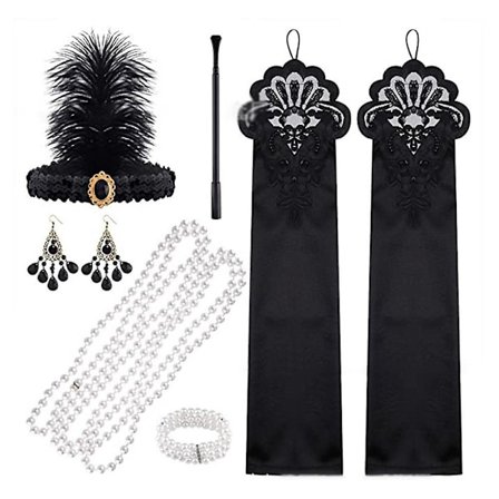 1920-tals Kvinnors Flapper-Tillbehör Gatsby Kostymtillbehör Set 20-tals Vintage Fest Flapper Hårband Pärlhalsband Armband Örhängen Handskar (FMY)