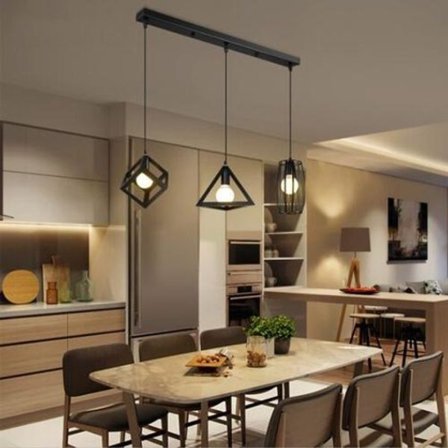 Vintage Metal Pendellampe Industri Lysekrone 3 Lamper E27 Justerbar Reb til Stue Køkken Soveværelse - Valg 2