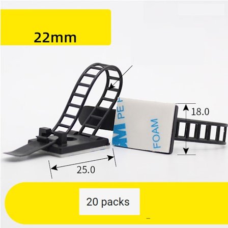 20 stk (svart) selvklebende kabelbånd, justerbare selvklebende nylon