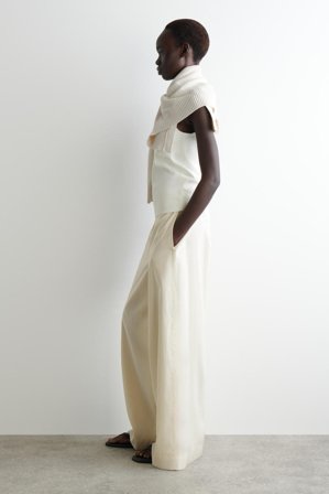 COS Women's Pantaloni Elasticizzati A Gamba Larga in Bianco