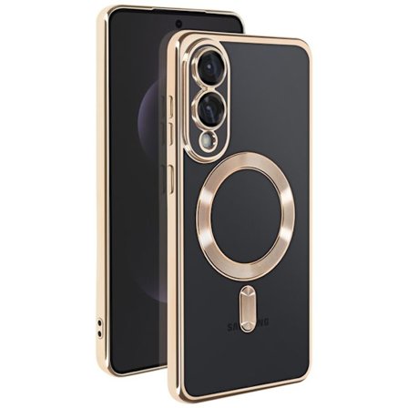 MagSafe-kotelo Samsung Galaxy S25 Edgelle, kulta-hopeinen silikoni-reunus