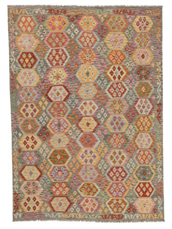 Handgeweven Kelim Afghan Old Style Vloerkleed 205X290 Bruin/Groen