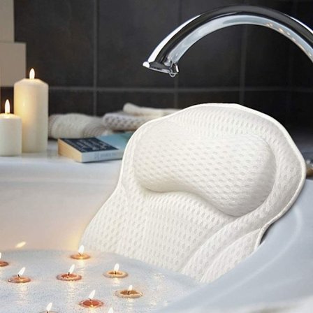 Lyxigt badkudde, ergonomiskt spa-badkudde med 4D luftnätteknologi och 6 sugkoppar
