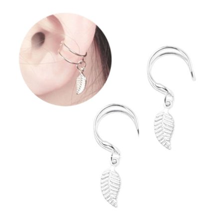 2-pack Fake Helix Piercing Ear Earring Ear Cuff med Feather Silver