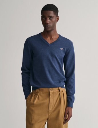 GANT Classic Cotton V-Neck - Blue - S
