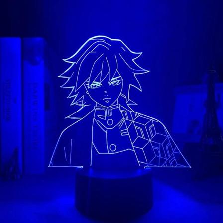 Anime Demon Slayer Giyuu Tomioka lampe Kule 3D illusjons nattlampe Hjemmerom dekor Akryl LED lys Julegave lamper (16 farger med R