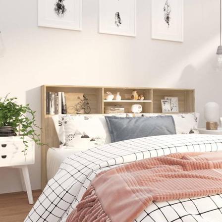 Vidaxl Huvudgavel Med Förvaring Vit Och Sonoma-ek 180x19x103,5 C Beige