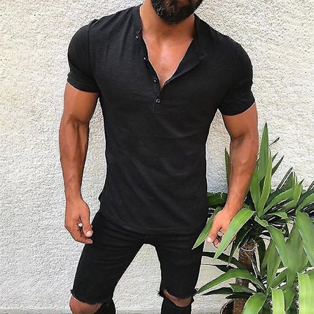Herr T-shirt Kortärmad Henley Shirt Sommar Toppar