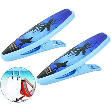 2 stk. klesklyper for strandhåndklær, vindtette, store klyper for å feste håndklær, tepper og klær