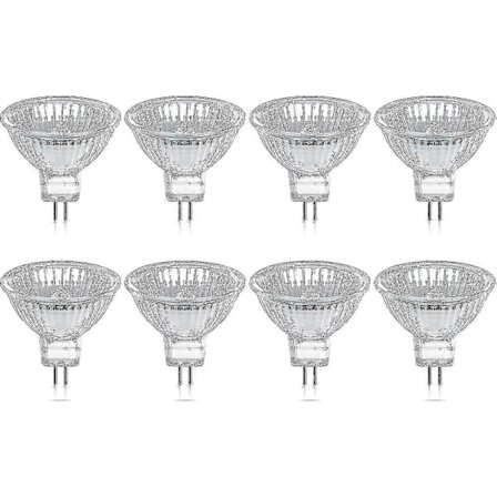Pakke med 8 Halogenpærer GU5.3 MR16 35W 12V Dimmbare - Varmt Hvit 2800K, 400 Lumen, Glassdeksel