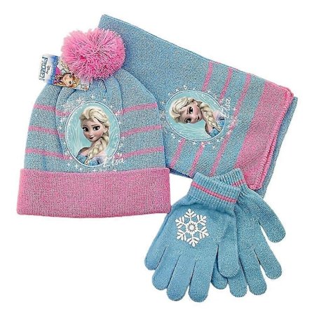 Børnepige Frozen Elsa Hat, Halsklæde og Handsker 3 stk./sæt Vintervarmt Udendørs Strikket Pom Pom Beanie Cap Gave