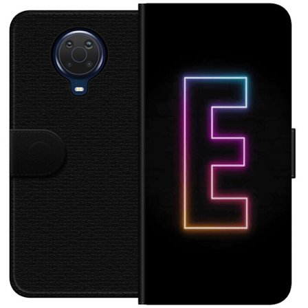 Kompatibel Tegnebogsetui til Nokia Nokia G20 Minimalistisk neonbogstav E i lyse farver mod mørk baggrund i moderne og stilren design