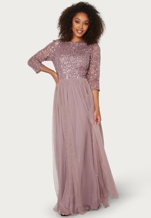 AngelEye Sequin Bodice Maxi Dress Lavender Klær