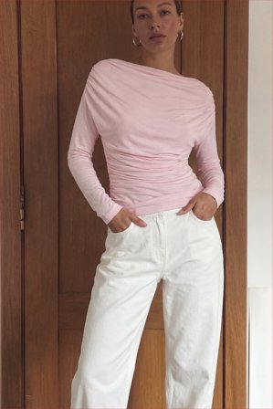 NA-KD Soft Line Long Sleeve Draped Top - Langærmede t-shirts - Lyserød - XS