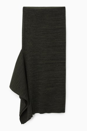 COS Women's Asymmetric Ribbed Wool Midi Skirt in Black