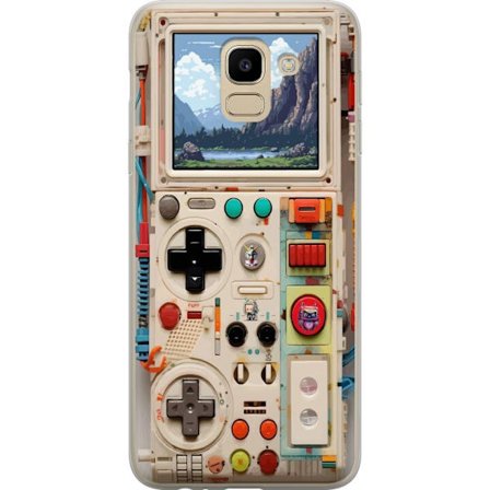 Kompatibelt Mobildeksel til Samsung Samsung Galaxy J6 Retro spillkonsoll design med pikselgrafikk og fjellandskap, nostalgisk spill-estetikk med futur