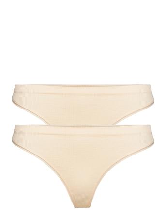 Pcsymmi Rib Thong 2-Pack Bc Stringtruse Undertøy Hvit Pieces