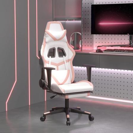 Vidaxl Gamingstol Med Fotstöd Vit Och Rosa Konstläder Vit