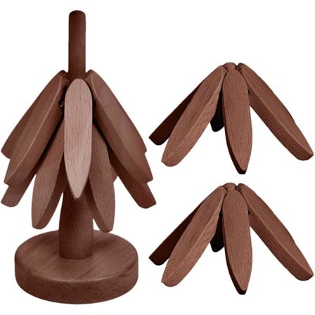 Treunderlag for kjøkken, gryteunderlag i tre, treform, sammenleggbare varmebestandige underlag, sklisikre gryteunderlag