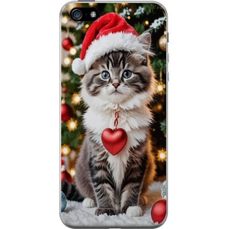 Apple iPhone 5 Genomskinligt Skal Söt jul-katt tomte-luva hjärta ornament gran festlig