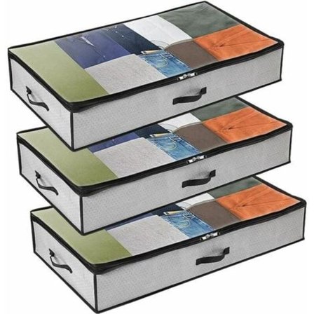 Sæt med 3 Opbevaringsposer til Under Sengen, Stor Foldbar Ikke-Vævet Opbevaring til Under Sengen, Opbevaringsposer til Dyner, Tæpper, Puder