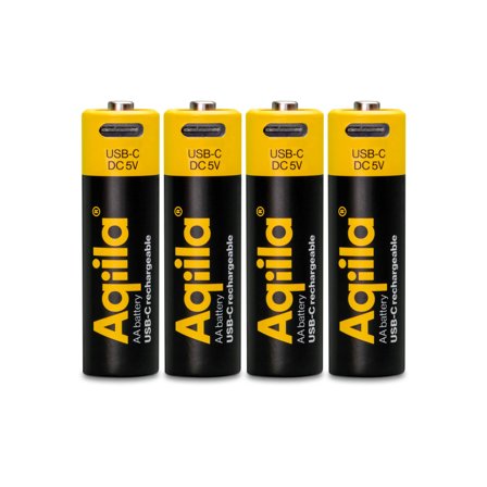 Aqiila USB-C Rechargeable Battery, Size AA, 2000 mAh, 1.5V (4-pack)