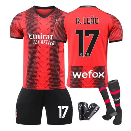 23/24 AC Milan Hemmafotbollströja Set med Strumpor och Skydd No.17 R.LEAO L