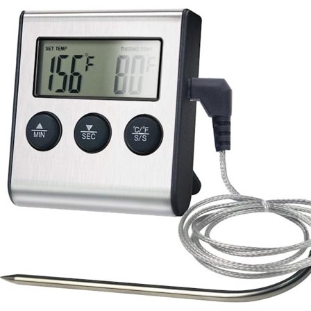 Kjøtttermometer - Kjøkkentermometer - Rustfritt stål - Digitalt - Grilltermometer - Med timer - Magnetisk - Termometer også egnet for kjøtt, grill, 