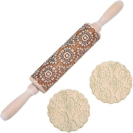 Træpræget kagerulle med blomstermønster, 35 cm, til bagning af kager, 3D-mønster, DIY køkkenredskaber, bagetilbehør, hjemmebagt konditori