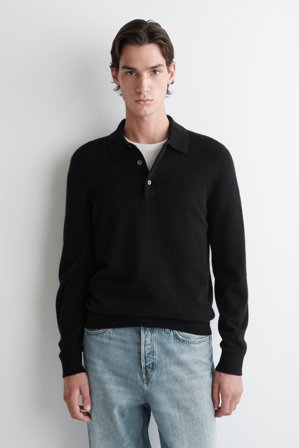 COS Men's Seamless Cashmere Polo Shirt in Black