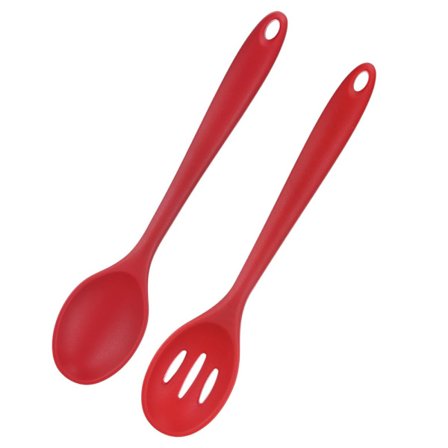 2-pakning silikon kjøkken skjeer, 7.8" Blandingsskjeer nonstick med og uten hull, varmebestandige redskaper for kjøkken/matlaging/baking/røring