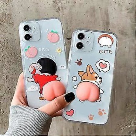 SZTXJ 2 stk. telefoncover, til iPhone 13 Kreativ dekompression Tredimensionelt mobiltelefoncover 3D Sjovt sødt blødt silikone Squeeze Doggy Ass Stress