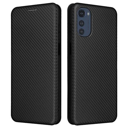 SKALO Motorola Moto E32/E32s Carbon Fiber Lompakkokotelo - Musta
