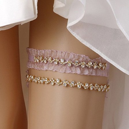 Spets Blomma Ben Strumpeband Kristall Lår Ring LILA&GULD purple&gold