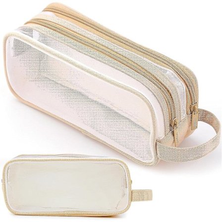 Stort ternet penalhus, gennemsigtigt penalhus med 2 rum, penalhus med håndholdt transparent makeuptaske til teenager studerende college virksomhed