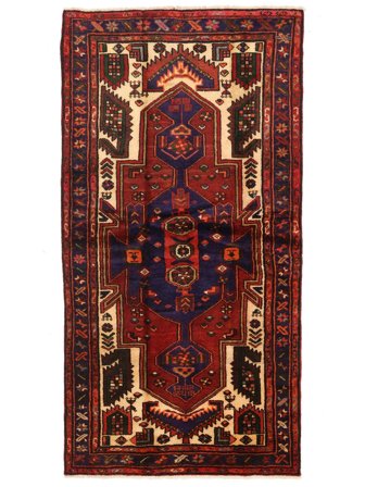 Hamadan Rug 108X210 Black/Dark Red Wool, Persia
