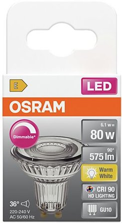 OSRAM Led Spot Gu10 Par16 80 575lm Dimbar Varmhvit