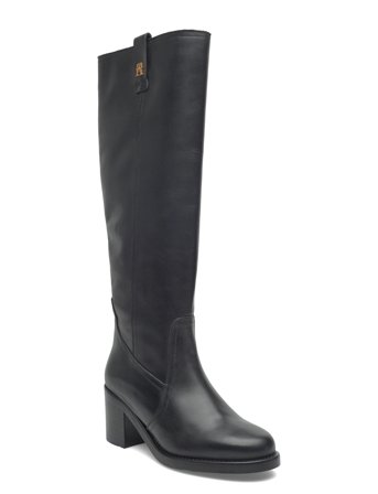 Tommy Hilfiger Riding Lthr Long Boot Block Heel - Black - 39